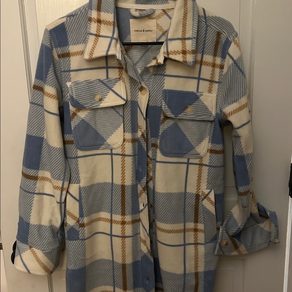 Thread & Supply Blue and Cream Plaid Flannel Tunic Shirt
